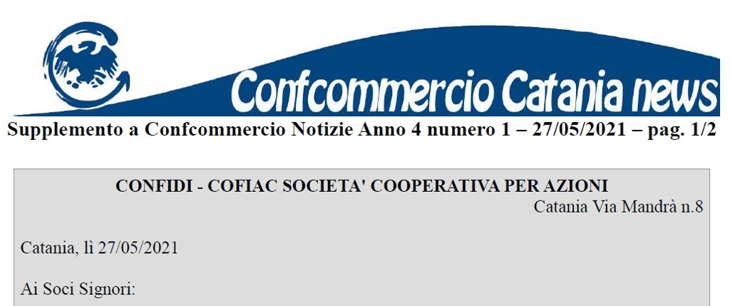 CONVOCAZIONE ASSEMBLEA ORDINARIA/STRAORDINARIA CONFIDI COFIAC